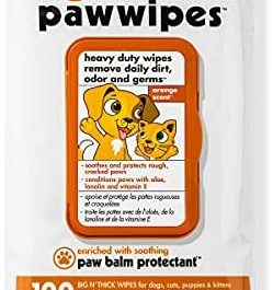 Petkin Big N’ Thick Paw Wipes, 100 Orange Scented Wipes – Heavy Duty Pet Paw Wipes Remove Daily