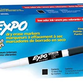 EXPO 86001 Low Odor Dry Erase Marker, Fine Point, Black (Pack of 12)