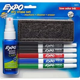 EXPO Low Odor Dry Erase Marker Set with White Board Eraser and Cleaner  Fine Tip