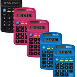 Pocket Size Mini Calculators 5 Pack Assorted Colors (Blue, Black, Pink)