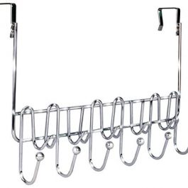 DecoBros Supreme Over The Door 11 Hook Organizer Rack Chrome Finish