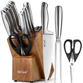 McCook MC35 Knife Sets 11 Pieces German Stainless Steel  Acacia Block