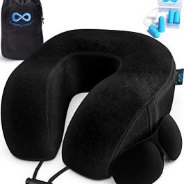 Memory Foam Travel Pillow Airplane Neck Rest & Plane Accessories (Black)