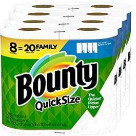 Bounty Quick-Size Paper Towels White 8 Family Rolls 20 Regular Rolls