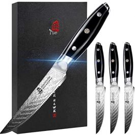 TUO Serrated Steak Set 5” Professional Kitchen Steak Knives Set of 4