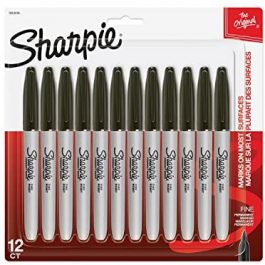 Sharpie Permanent Markers, Fine Point, Black, 12 Count