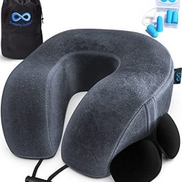 Memory Foam Travel Pillow Neck Rest & Plane Accessories (Gray)